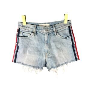 MOTHER Easy Does It Denim Shorts Thanks Again Racer Side Stripe Size 24 Nautical